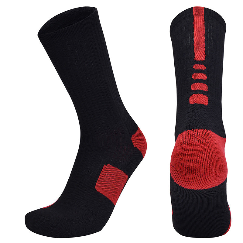 【Basketball Socks】A1黑红-男女通用毛圈长筒篮球运动袜