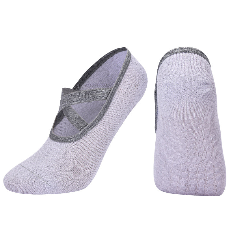 【Yoga Socks】H3浅粉-女士银丝圆头瑜伽普拉提运动袜