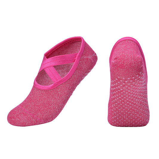 【Yoga Socks】H1玫红-女士银丝圆头瑜伽普拉提运动袜