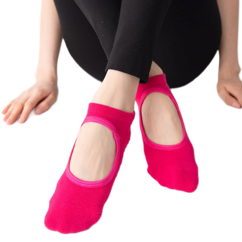 【Yoga Socks】A1玫红-女士毛圈圆头瑜伽普拉提运动袜