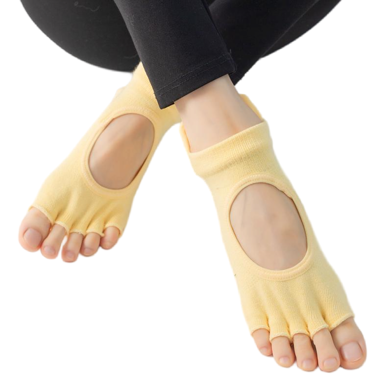【Yoga Socks】C1黄色-女士刺绣半趾瑜伽普拉提运动袜