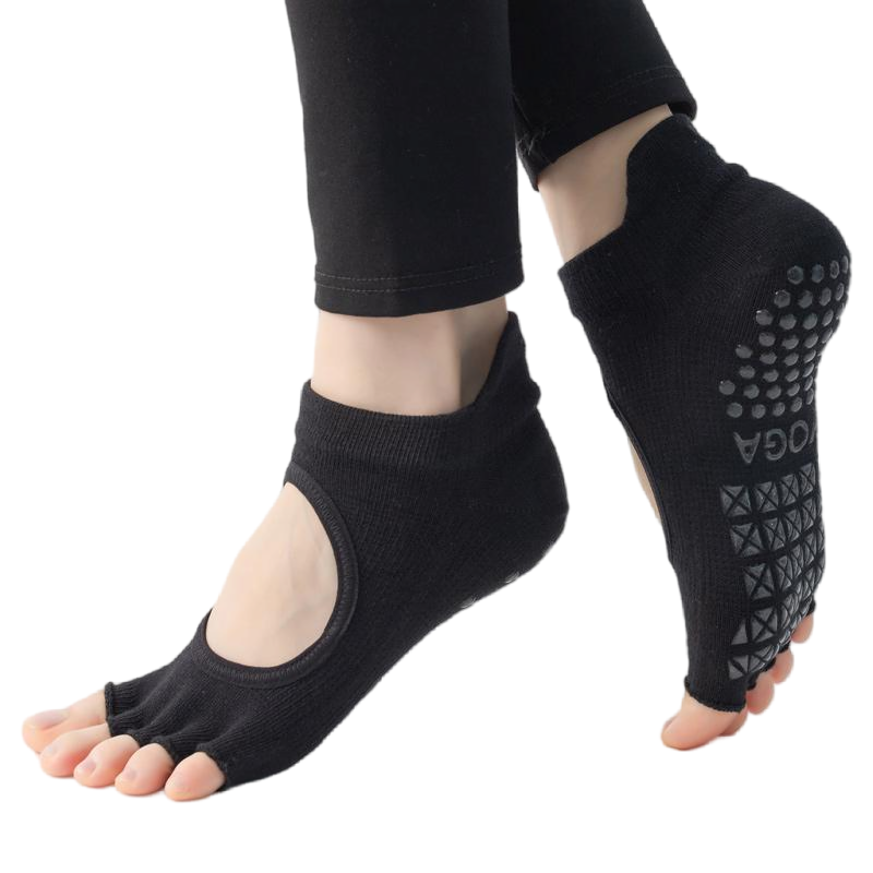 【Yoga Socks】C1黑色-女士刺绣半趾瑜伽普拉提运动袜
