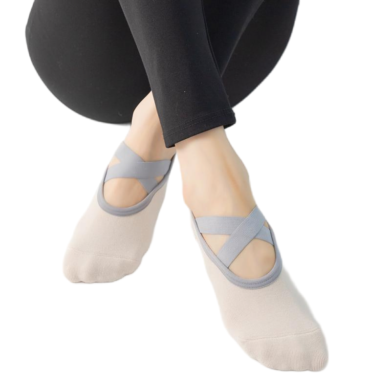 【Yoga Socks】H6浅米-女士圆头瑜伽普拉提运动袜