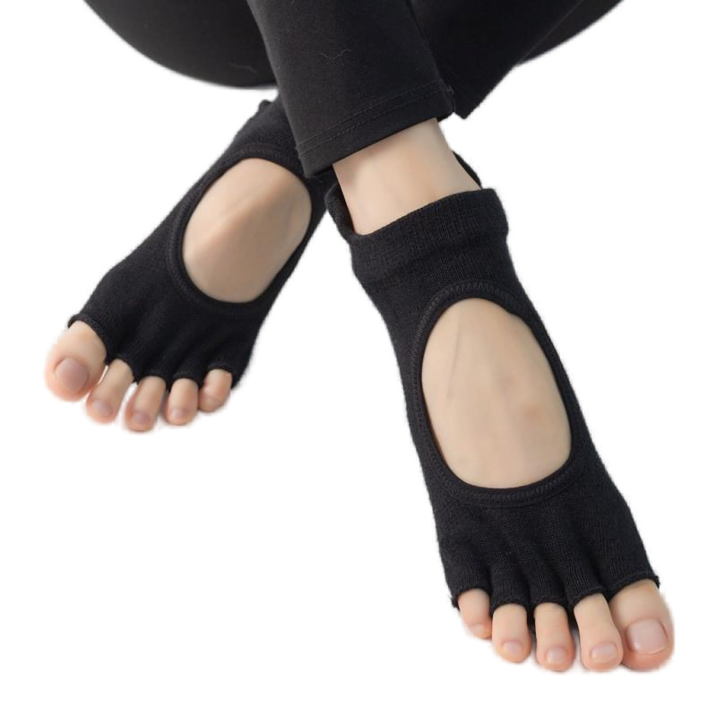 【Yoga Socks】C1黑色-女士刺绣半趾瑜伽普拉提运动袜