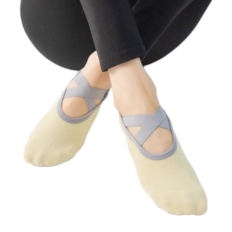 【Yoga Socks】H6浅黄-女士圆头瑜伽普拉提运动袜