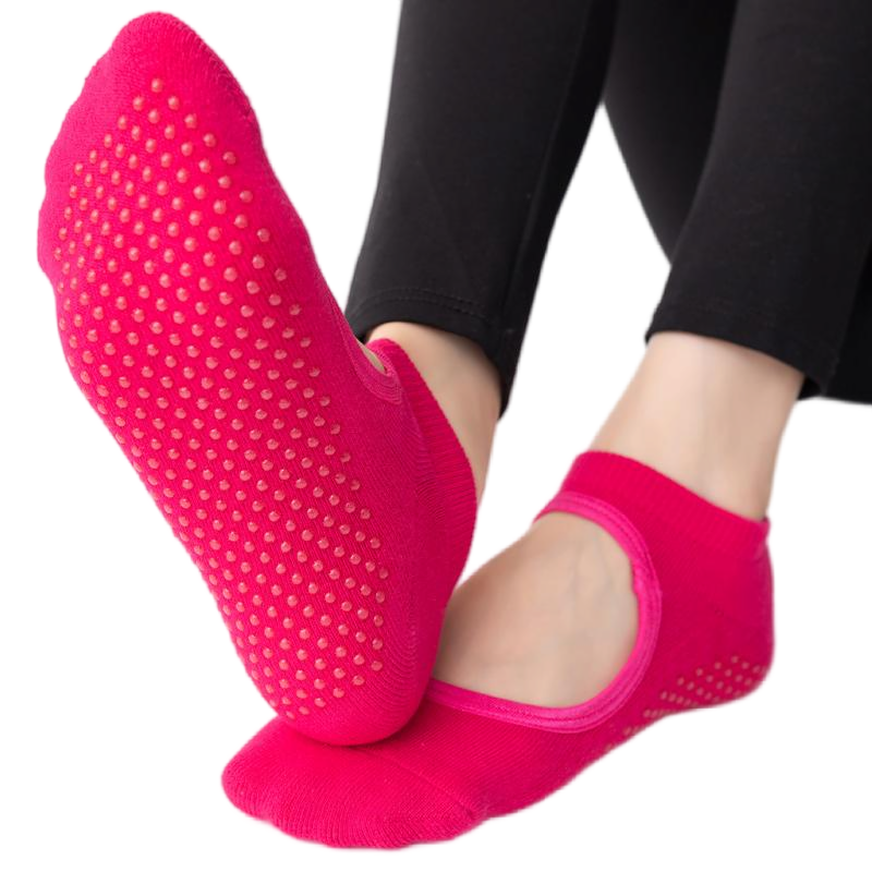 【Yoga Socks】A1玫红-女士毛圈圆头瑜伽普拉提运动袜