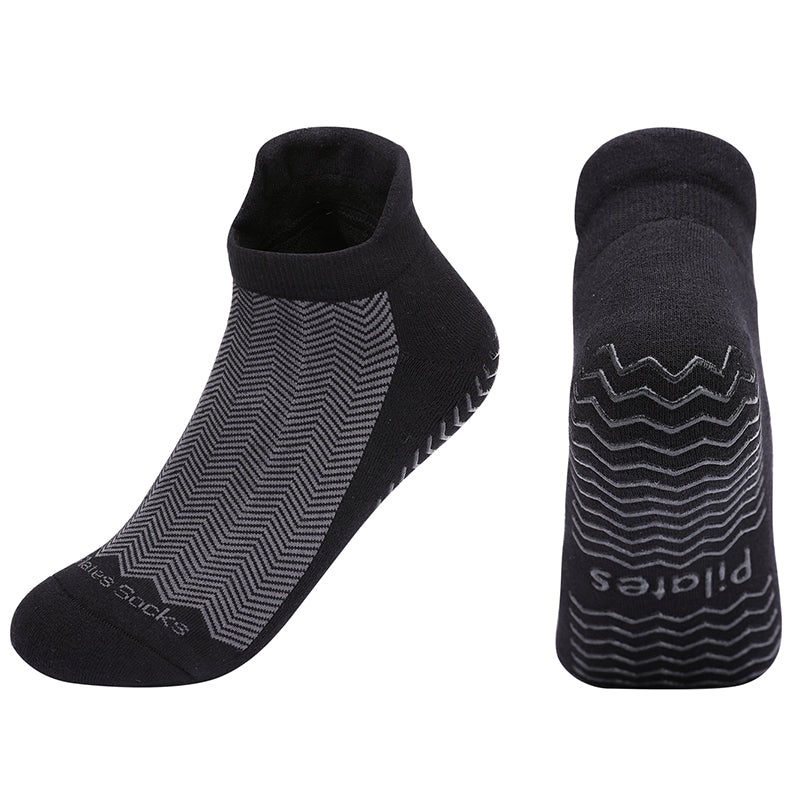 【Yoga Socks】D4黑灰-女士提花香薰毛圈圆头瑜伽普拉提运动袜