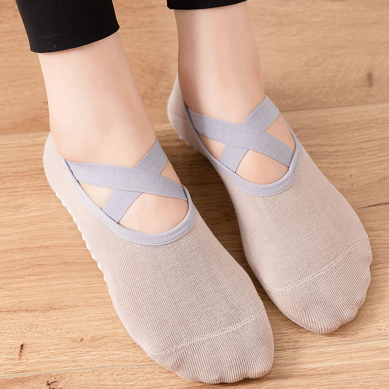 【Yoga Socks】H2米色-女士圆头瑜伽普拉提运动袜