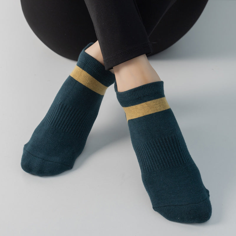 【Yoga Socks】D7绿黄-女士毛圈圆头瑜伽普拉提运动袜