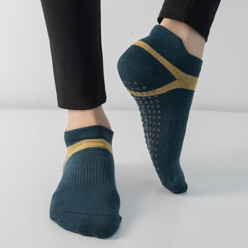 【Yoga Socks】D7绿黄-女士毛圈圆头瑜伽普拉提运动袜