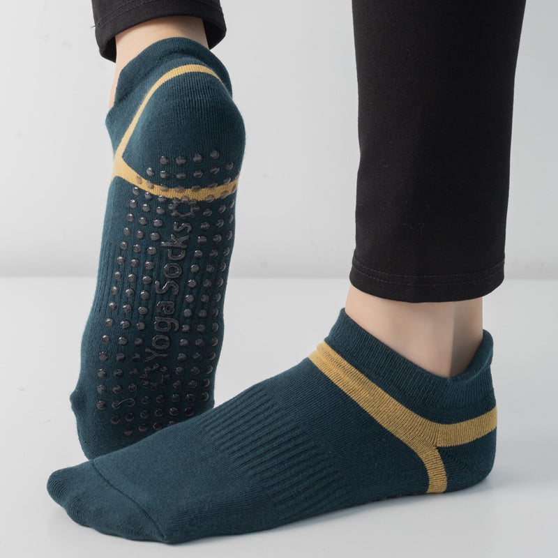 【Yoga Socks】D7绿黄-女士毛圈圆头瑜伽普拉提运动袜