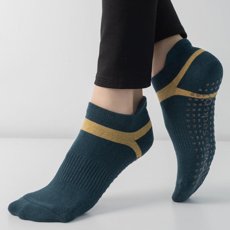 【Yoga Socks】D7绿黄-女士毛圈圆头瑜伽普拉提运动袜