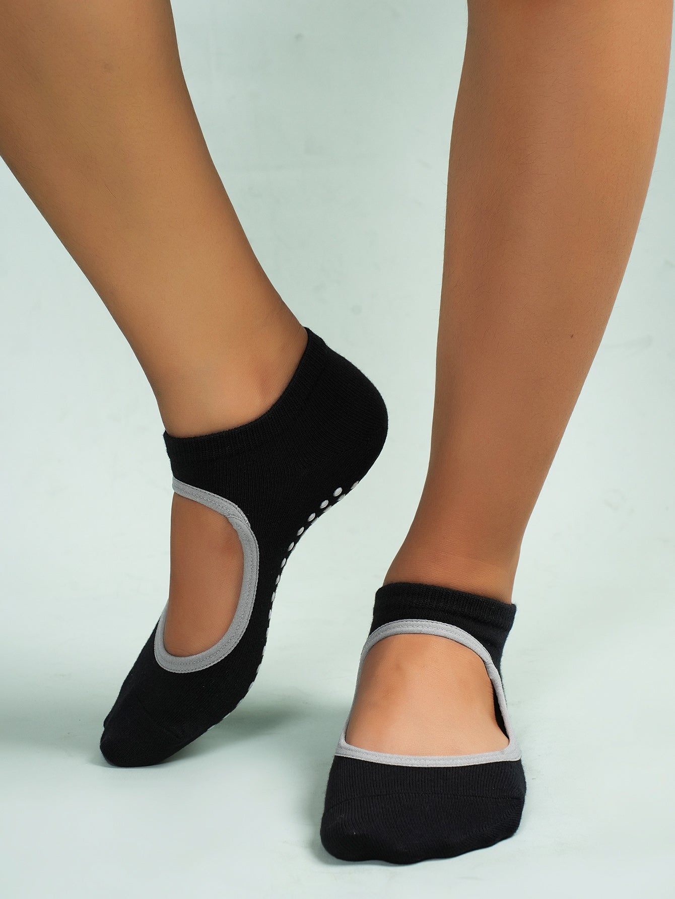 【Yoga Socks】E2黑色-女士圆头瑜伽普拉提运动袜
