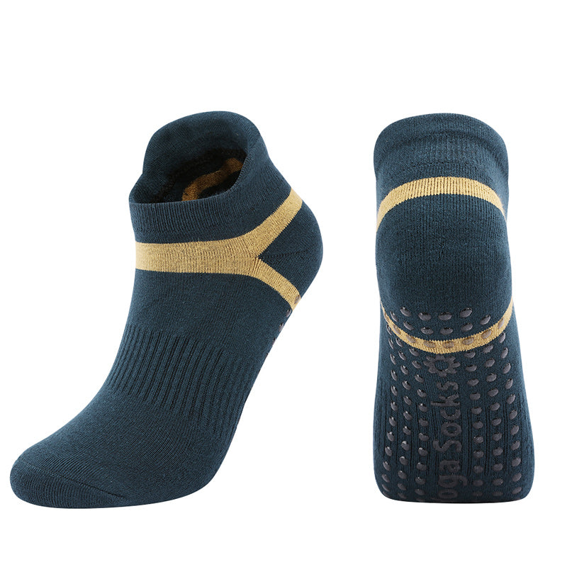 【Yoga Socks】D7绿黄-女士毛圈圆头瑜伽普拉提运动袜