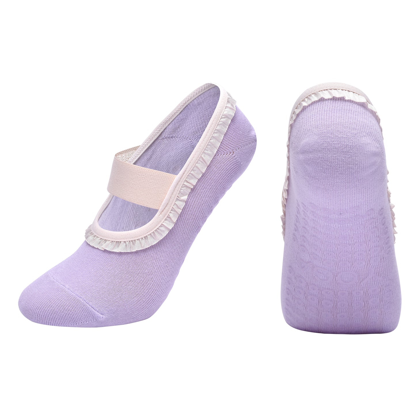 【Yoga Socks】R7浅紫-女士花边圆头瑜伽普拉提运动袜