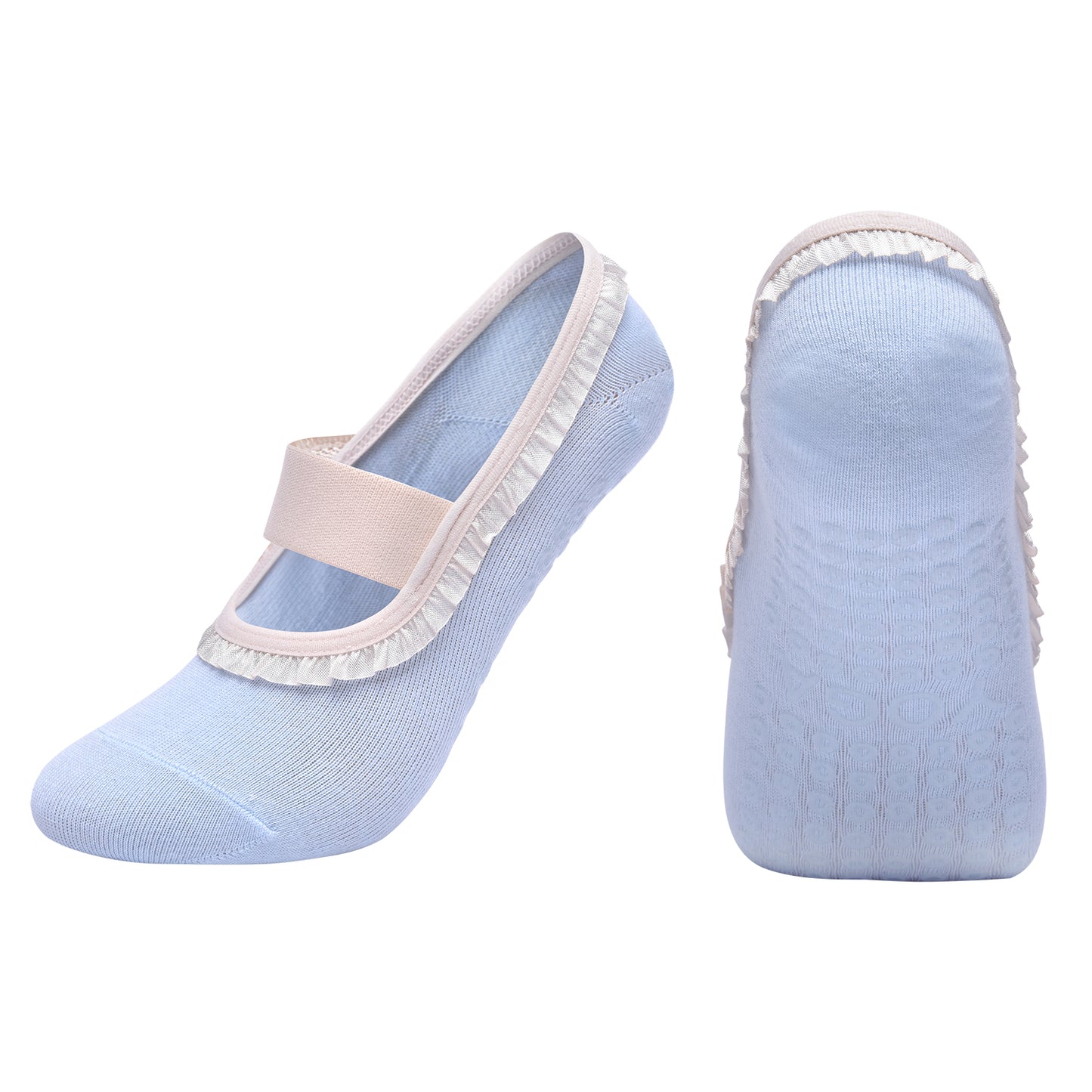 【Yoga Socks】R7浅蓝-女士花边圆头瑜伽普拉提运动袜