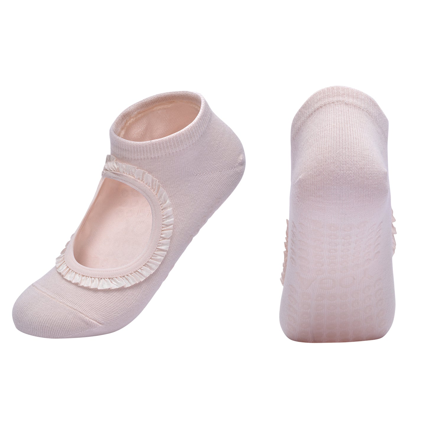 【Yoga Socks】E7浅米-女士段色圆头瑜伽普拉提运动袜